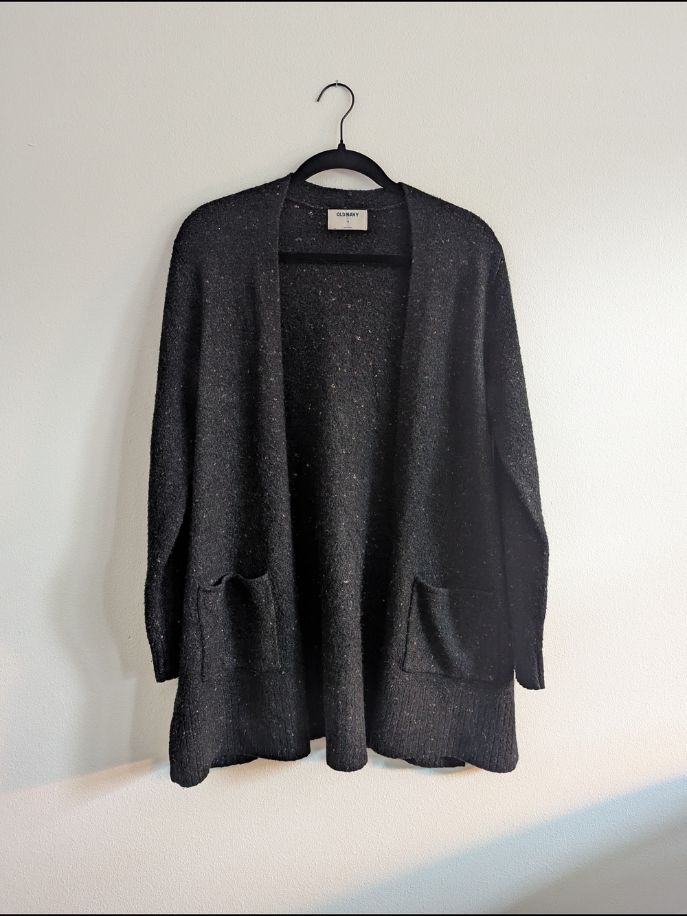 OLD NAVY Black Charcoal Open-Front Women's Speckled Cardigan Fall Sweater